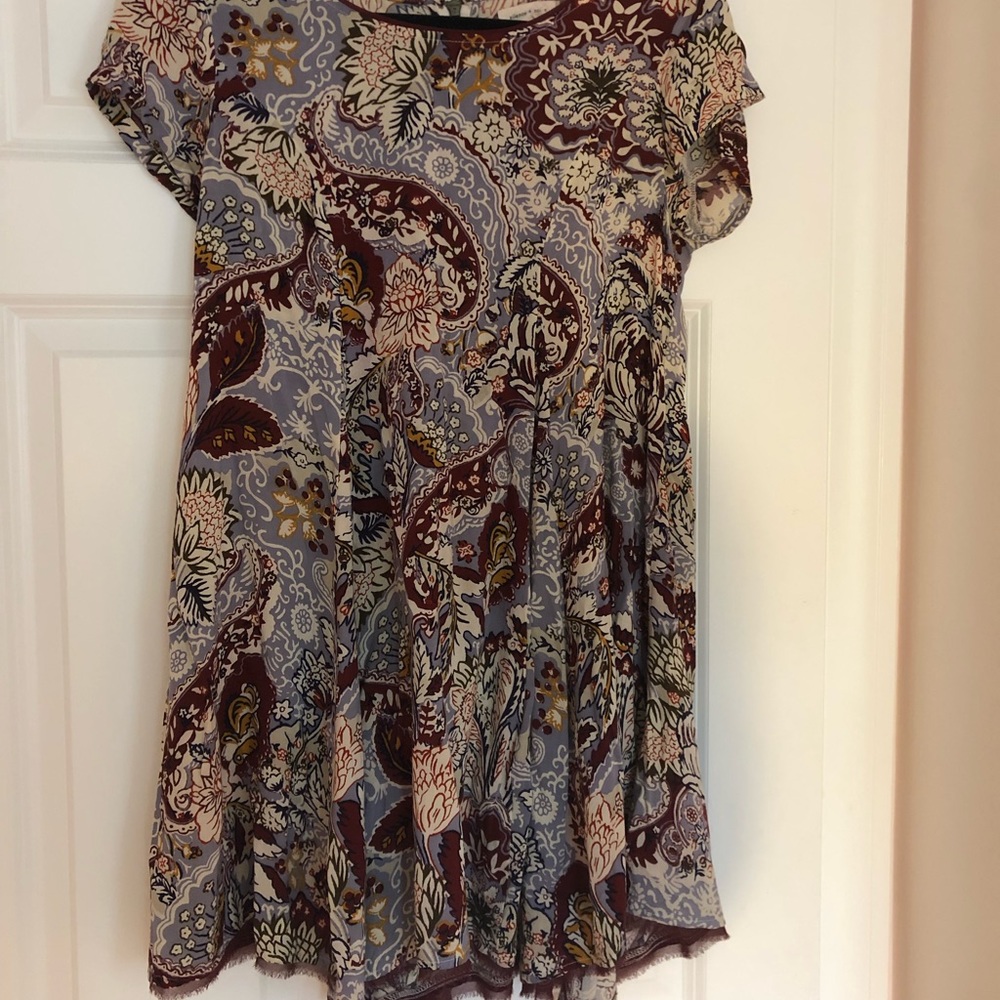 Free people sun dress in paisley maroon pattern.
